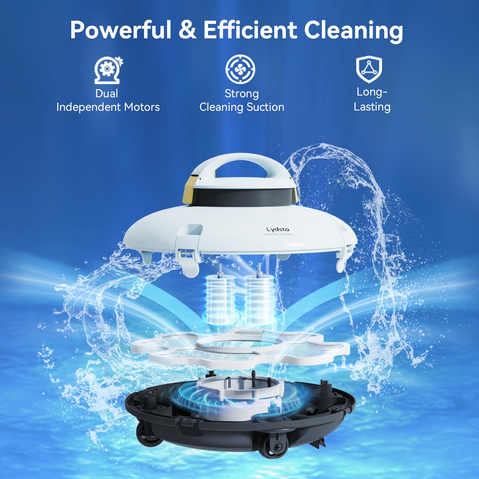 Automatic Cordless Robotic Pool Cleaner for Above Ground Pools - Dual-Drive Motors & Water Sensor Technology - Rechargeable Battery for Flat Bottom Pools up to 35ft (Yellow) - Perfect for Weekly Pool Maintenance & Seasonal Cleaning