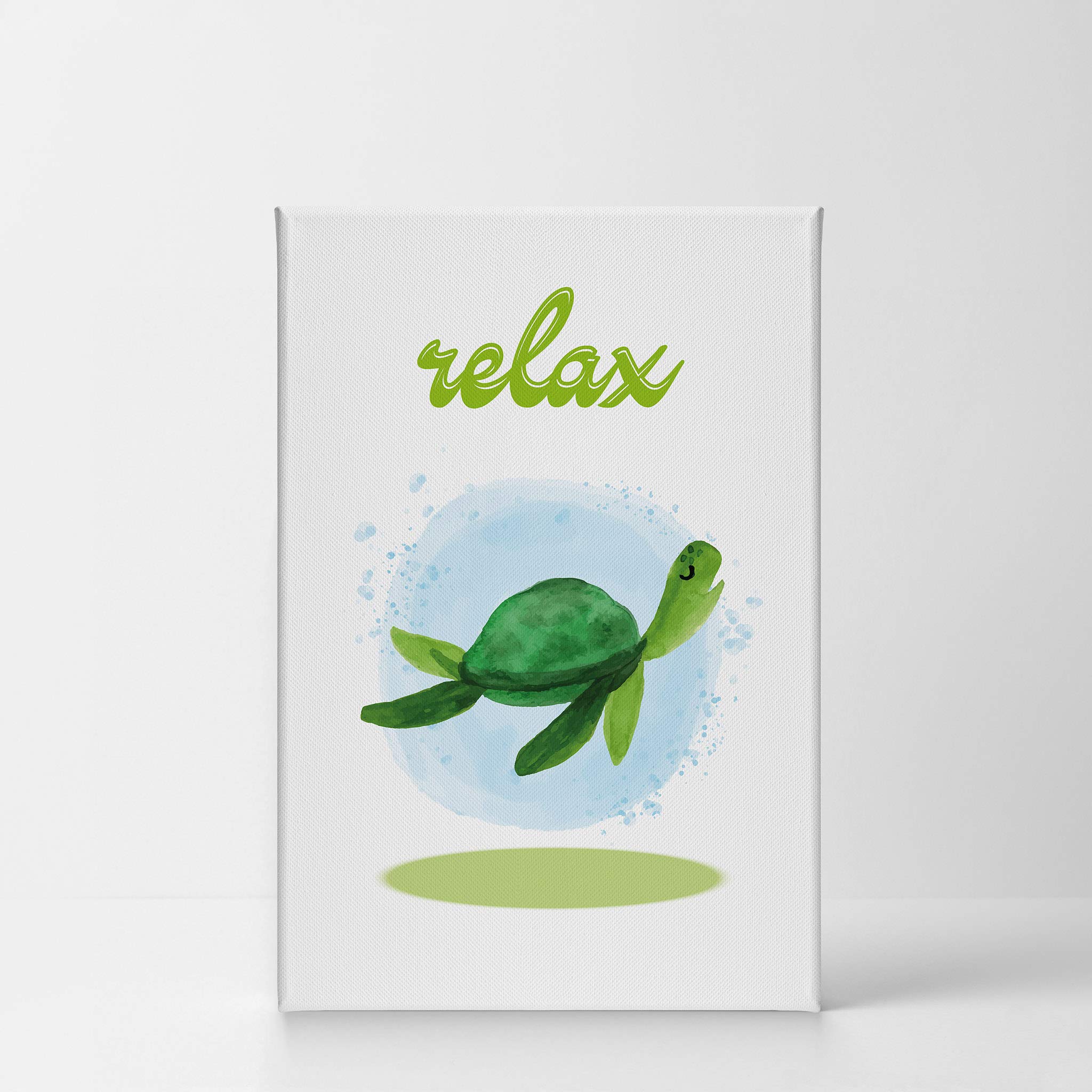 Smile Art Design Relax Typography Turtle Canvas Print - 17x11 Inch Ready to Hang Bathroom Wall Decor for Kids, Nursery & Home - Made in USA | Perfect for Children's Bathrooms, Playrooms & Baby Shower Gifts
