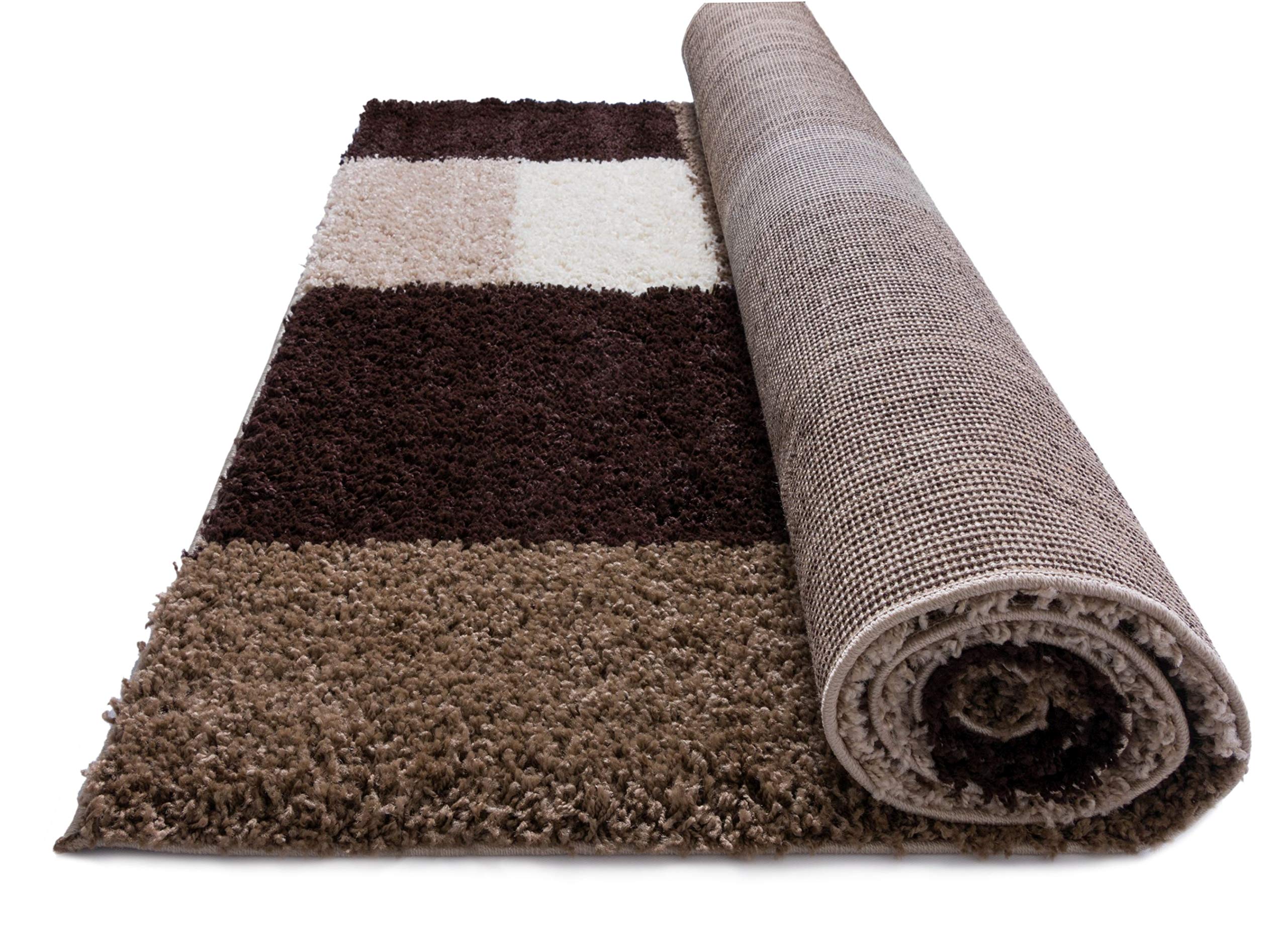 Well Woven Madison Shag Cubes Beige/Brown Modern Area Rug 5' X 7'2'' - Soft Plush Living Room Carpet for Bedroom, Nursery & Home Decor