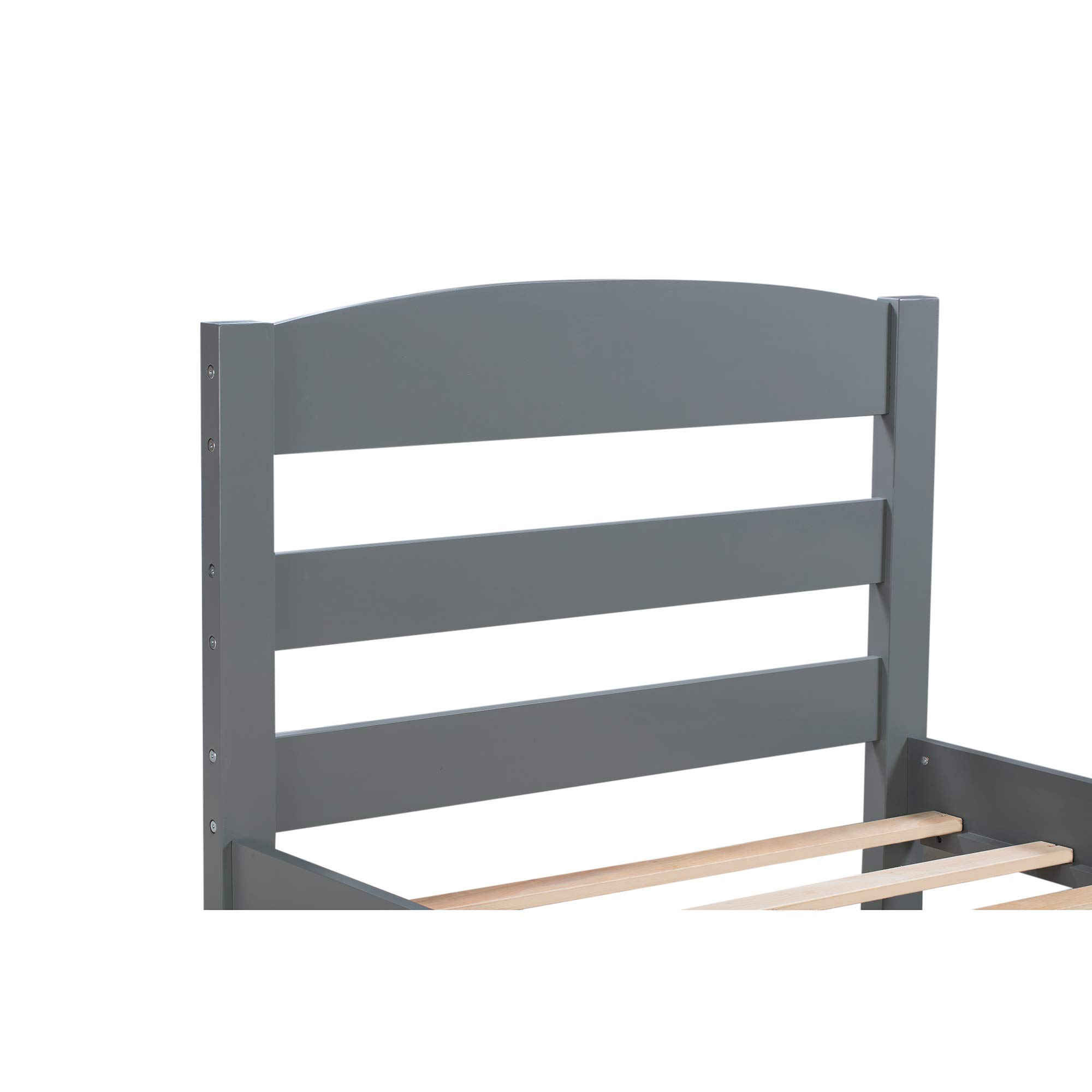 P PURLOVE Twin Size Storage Bed Frame with Headboard - Solid Wood Platform Bed with Slat Support & Drawers for Kids & Teens (Gray) - Perfect for Small Bedrooms, Dorm Rooms & Space-Saving Kids' Rooms