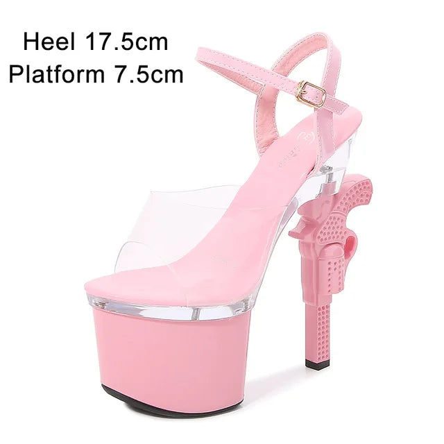Sexy 17cm High Heel Platform Sandals for Women - Red Stiletto Wedding Shoes with Pistol Heel for Brides, Models & Evening Parties | Perfect for Prom, Runway Shows & Special Occasions