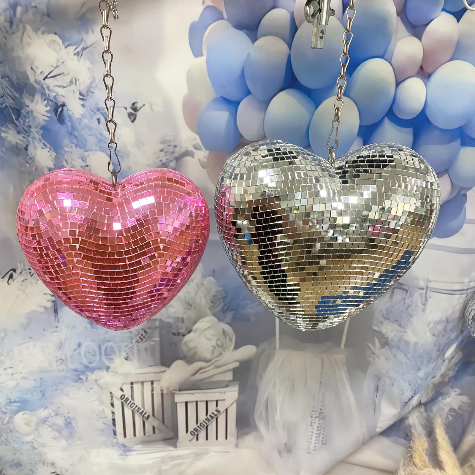 6 Inch Pink Heart Shaped Disco Ball - Handmade Mirror Party Decor for Weddings, Christmas, Room & Garden - Retro Reflective Disco Ball Ornament for Dance Parties, Home Decor & Special Events