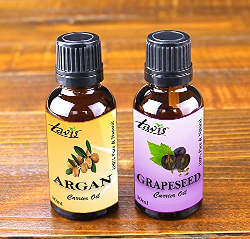 Pure Tavis Argan Oil & Grapeseed Oil Blend - 60ml Natural Hair & Skin Care Treatment for Hydration & Shine - Perfect for DIY Beauty, Massage & Aromatherapy