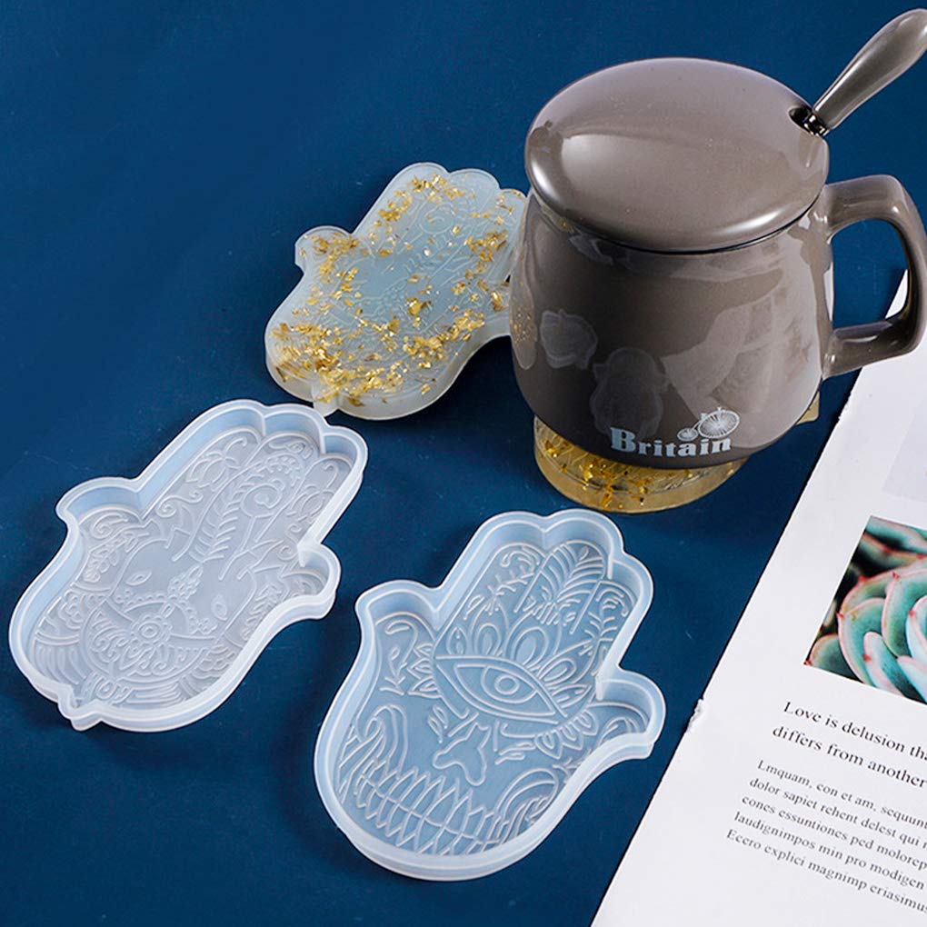 FineInno 2-Piece Resin Coaster Molds Set - Fatima Hand & Hamsa Silicone Molds for DIY Epoxy Resin Crafts, Cup Mats, Home Decor - Perfect for Coasters, Wall Art, and Gift Making