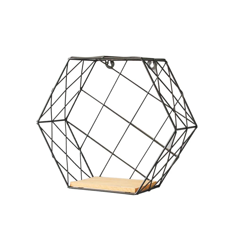 Hexagonal Mesh Wall Shelf - Cabilock Wall Mounted Storage Rack, Hanging Display Organizer for Bathroom, Kitchen, Bedroom & Office Organization