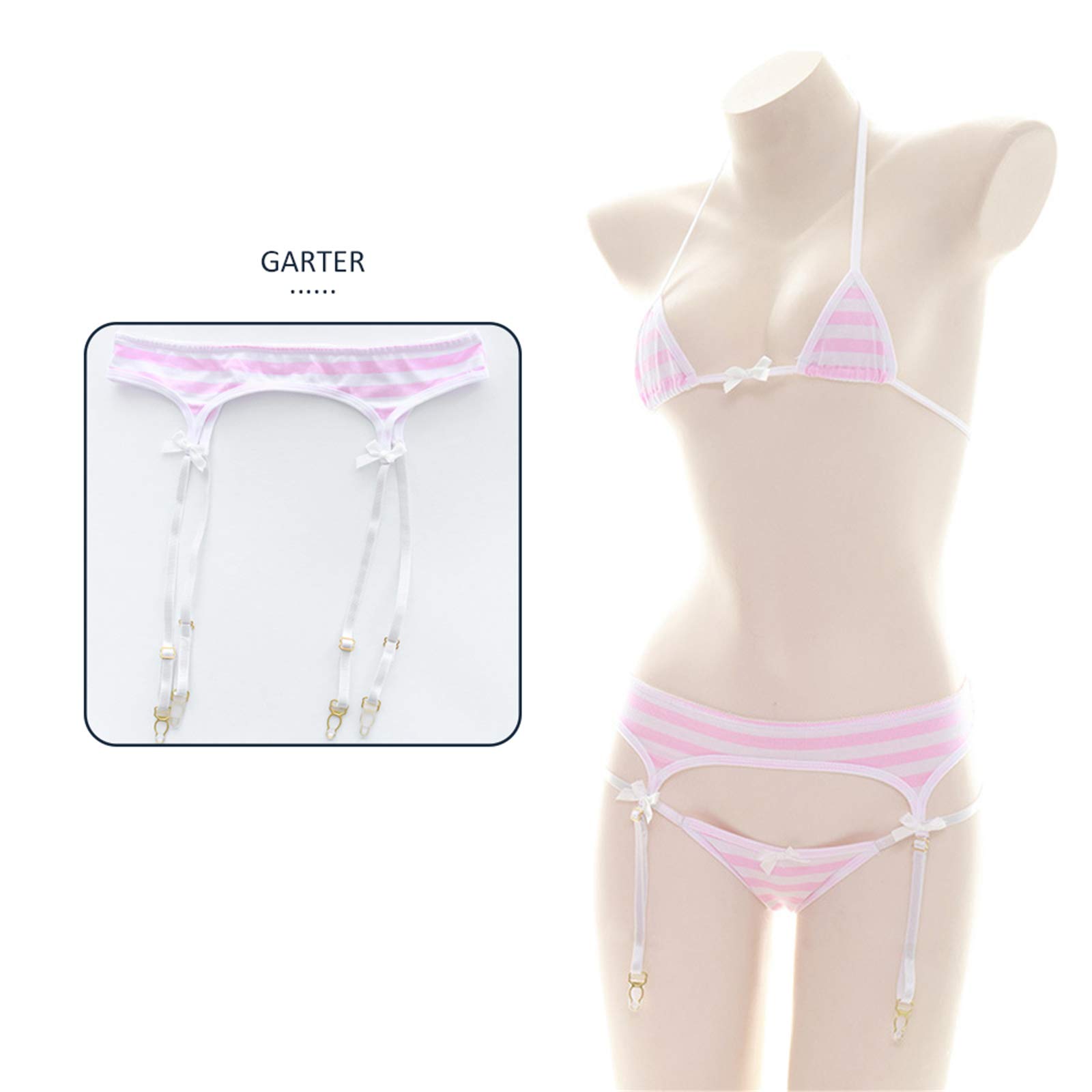 YOMORIO Anime Lingerie Set - Sexy Striped Micro Bikini Bra & Panty for Cosplay | Cute Kawaii Lingerie for Women | Perfect for Valentine's Day, Role Play & Anime Conventions