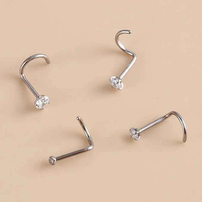 Sterling Silver S-Shaped Nose Ring - Small Nose Stud Piercing Jewelry for Women | Perfect for Everyday Wear & Special Occasions | HSPJ533