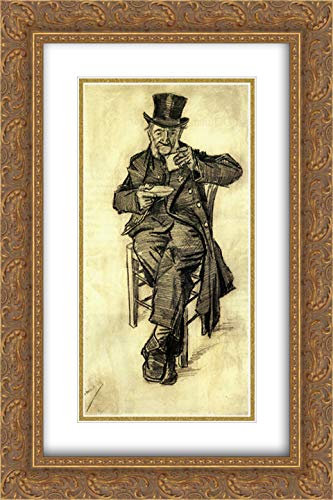 Vincent van Gogh Orphan Man With Top Hat Drinking Coffee Art Print - 16x24 Gold Ornate Frame, Double Matted Museum Quality - Perfect for Living Room, Office & Art Gallery Decor
