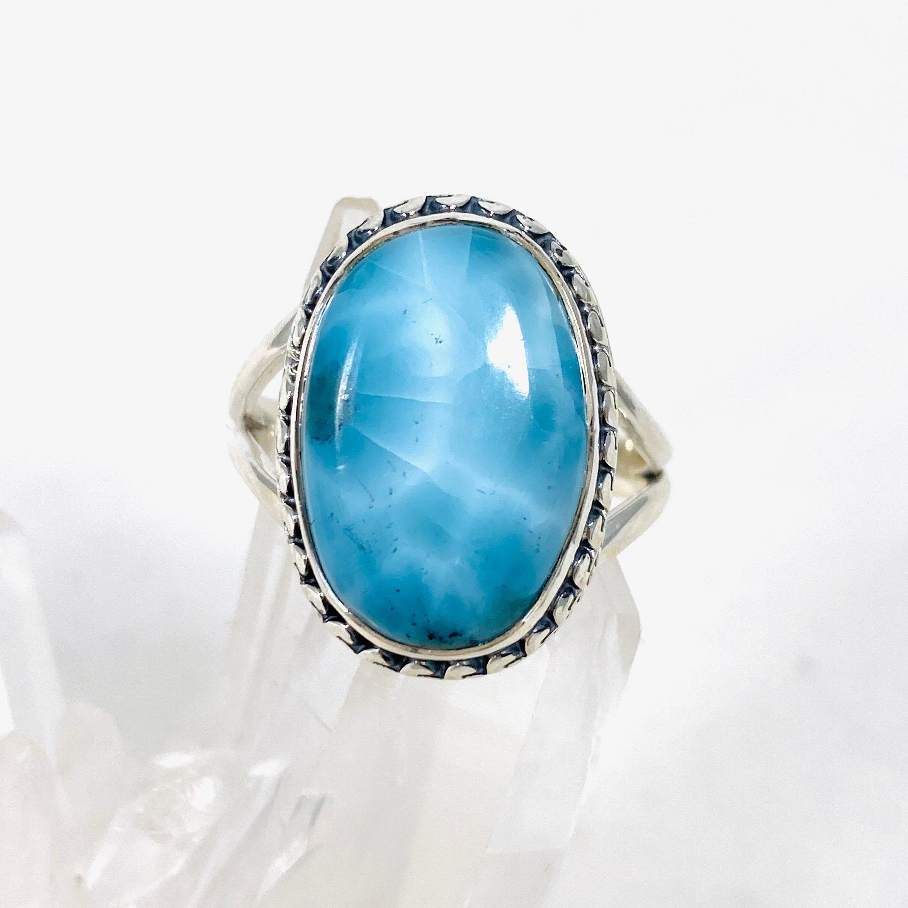 Larimar Sterling Silver Oval Filigree Ring Size 10 - Handmade Blue Gemstone Jewelry for Women, Perfect for Gifts, Weddings & Special Occasions