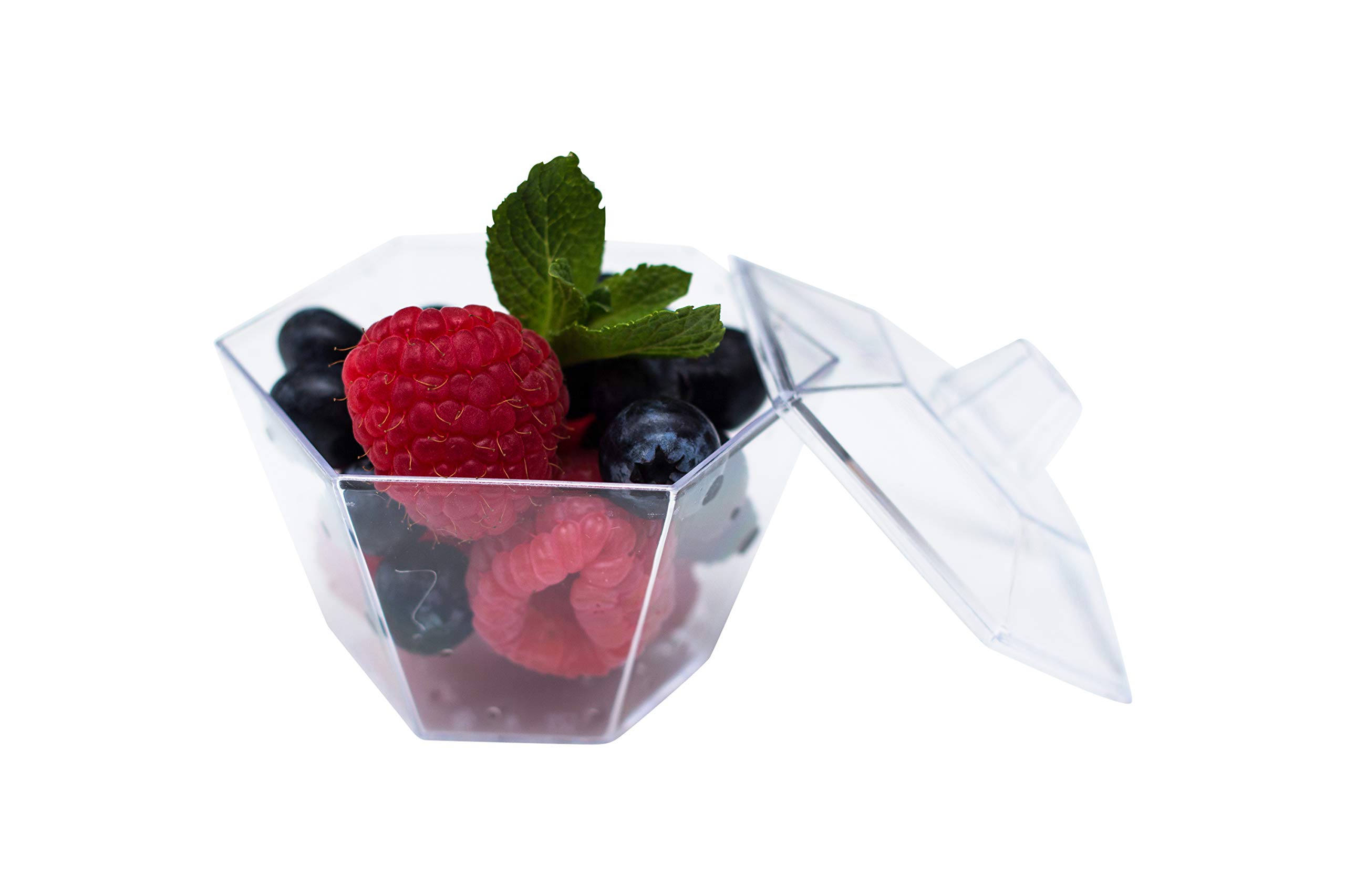 320-Pack Hexagonal Mini Dessert Bowls with Lids & Spoons - 3.3oz Clear Plastic Flower-Shaped Snack Cups - Disposable/Reusable Serving Bowls for Parties, Catering, Ice Cream, Candy, and Small Bites