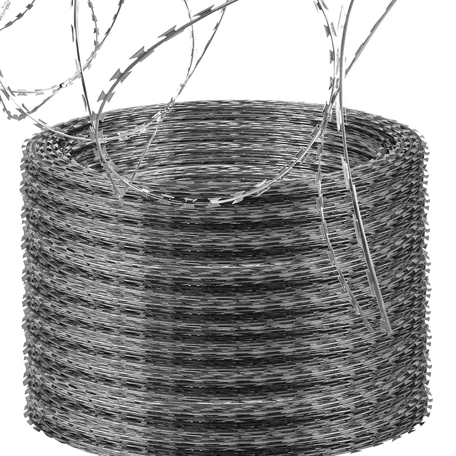 OrangeA 18 Inch Galvanized Barbed Wire Razor Wire - 500 Feet Heavy Duty Fence Security Wire (10 Coils Per Roll) for Farm, Ranch, Construction Site & Perimeter Protection