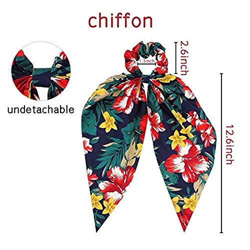 6Pcs Floral Print Scrunchie Set for Women - Fashion Hair Bows, Elastic Hair Ties, Ribbon Hair Accessories for Girls - Perfect for School, Work, and Everyday Style