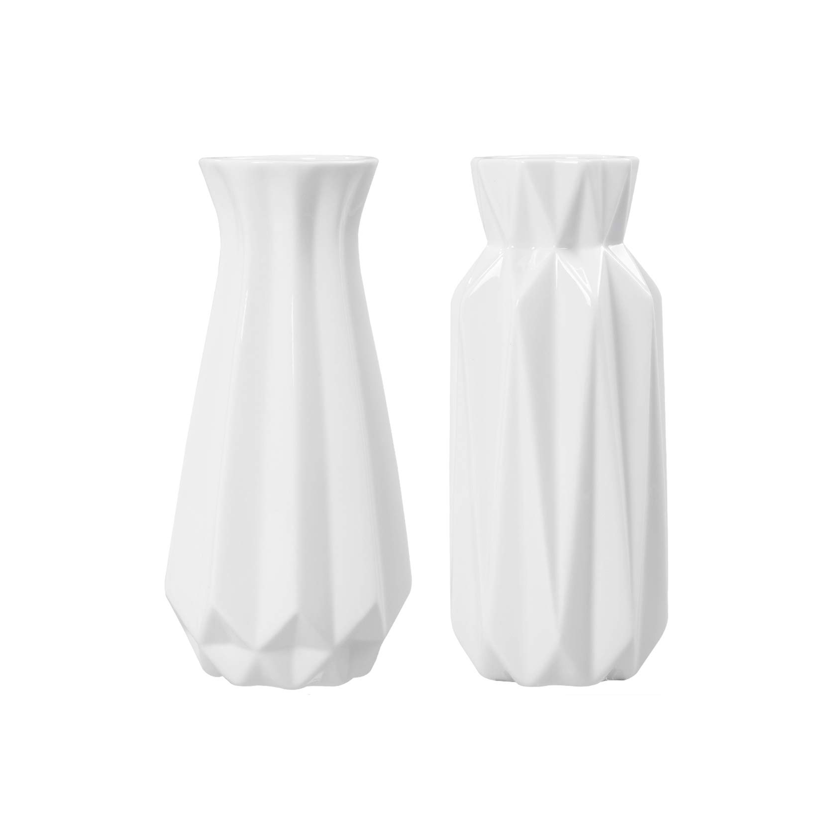 Modern White Ceramic Vase Set of 2 - Elegant Home Decor for Flowers & Plants, Living Room Centerpiece, Wedding & Dining Table Decoration