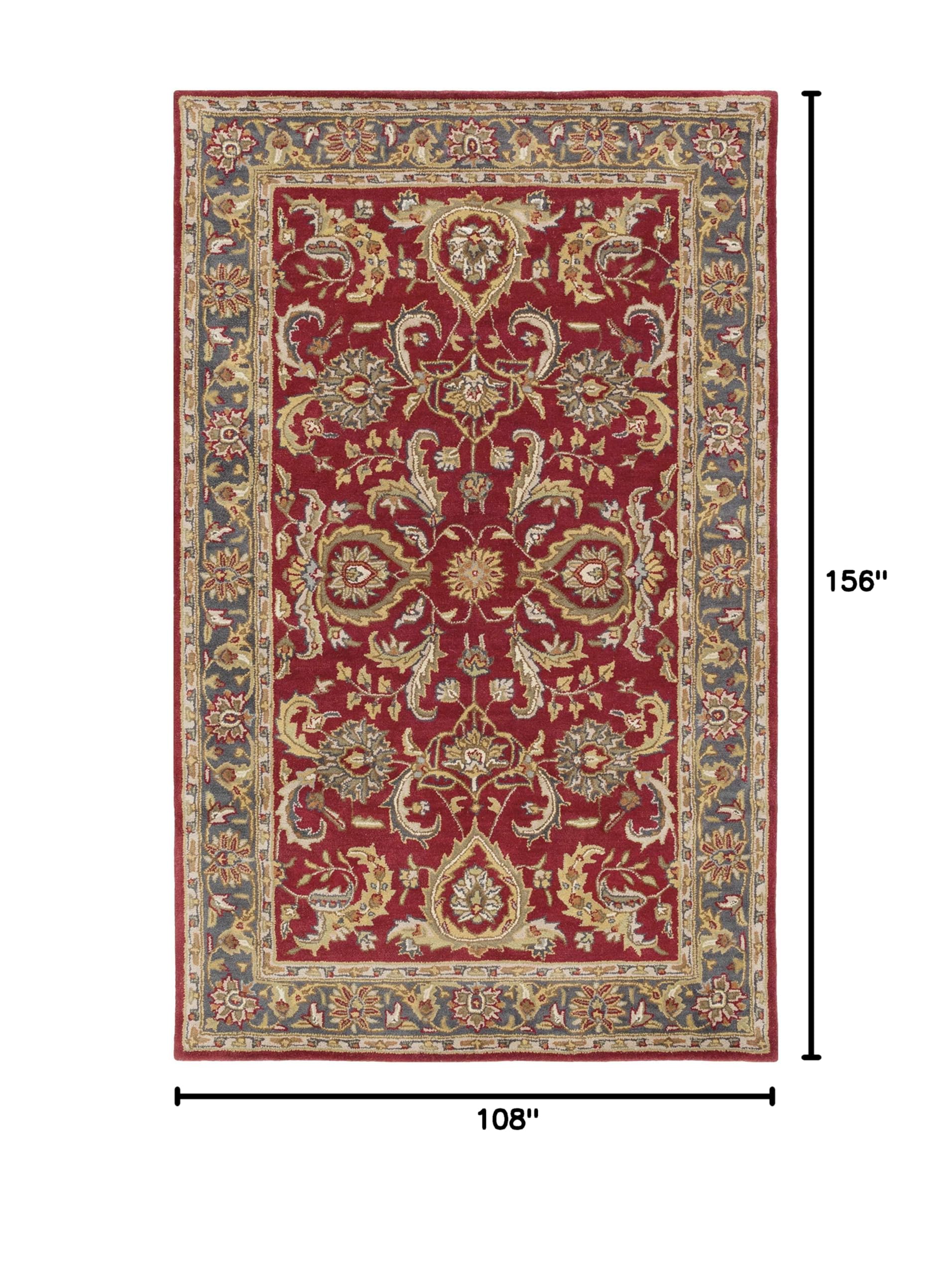 Hauteloom Hankamer Wool Area Rug for Living Room & Bedroom - Traditional Design in Red, Navy, Mustard - 9' x 13' - Soft & Durable Floor Covering for Home Decor, Cozy Comfort
