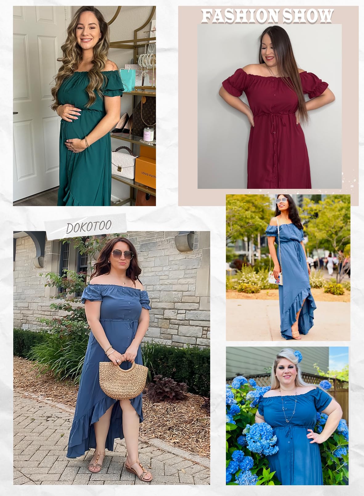 Dokotoo Women's 2025 Off Shoulder Casual Short Sleeve Maxi Dress - High Low Solid Cocktail Skater Dress for Summer Beach Party & Evening Out