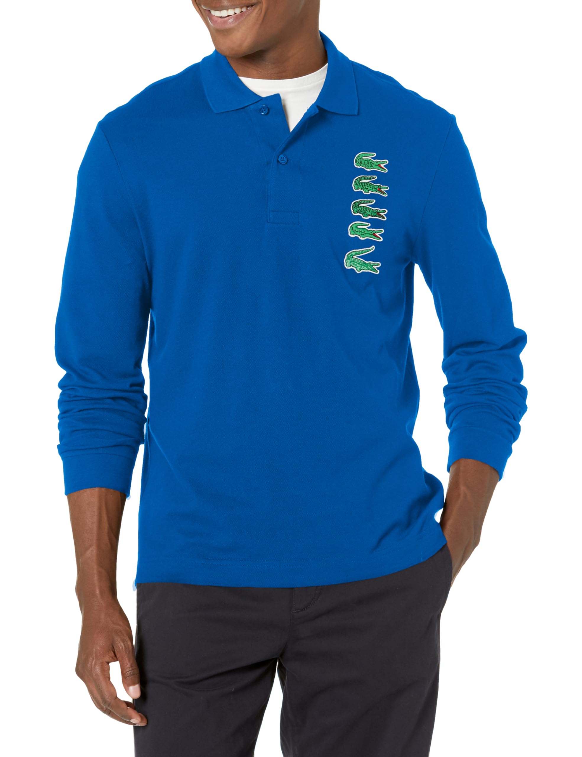 Lacoste Men's Long Sleeve Original L.12.12 Multi Badge Polo Shirt - Classic Cotton Comfort for Casual Wear, Office & Golf