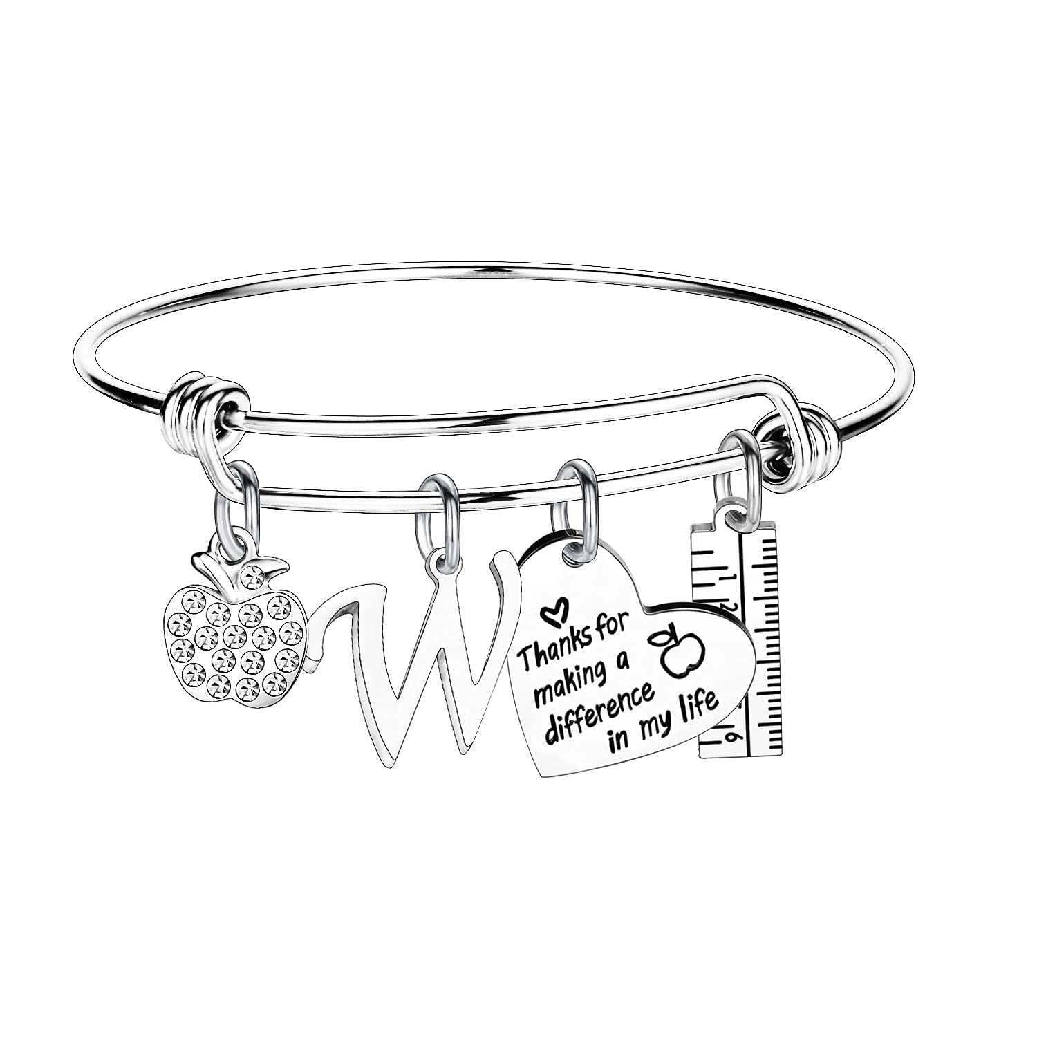 NZNZTONT Personalized Teacher Bracelet with Initial - Thoughtful Teacher Appreciation Gift for Women Educators - Perfect for End of Year, Christmas, or Thank You Gifts for Teachers