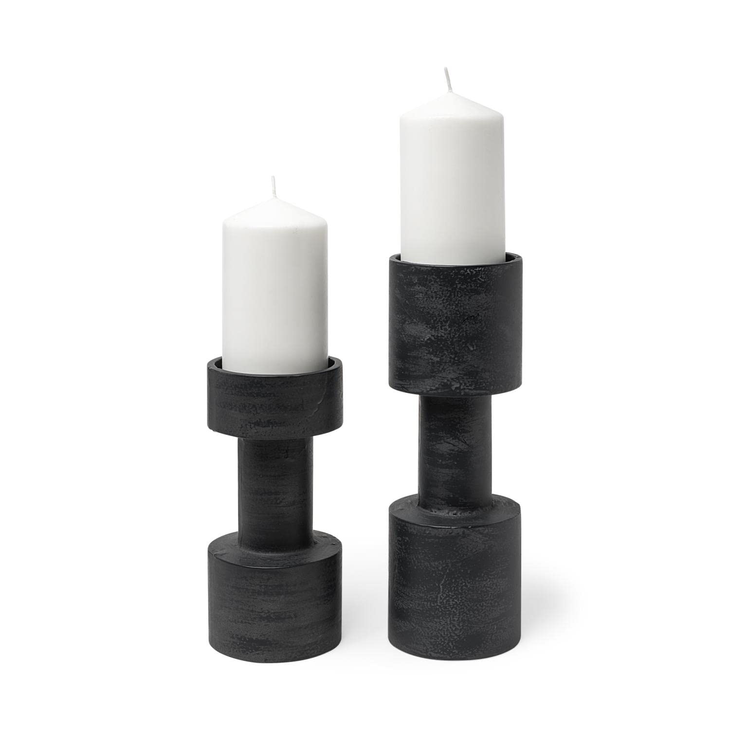 Mercana Bolton Black Metal Table Candle Holders Set of 2 - Modern Decorative Candle Stand for Dining Table, Coffee Table, and Home Decor - Perfect for Romantic Dinners, Weddings, and Centerpieces