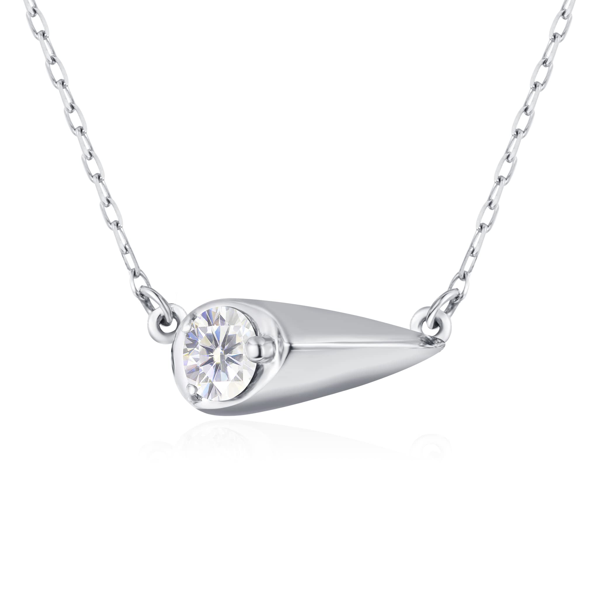 GIA Certified Diamond Necklace Pendant - Dainty Layering Charm Necklace with Sideways Teardrop Design - April Birthstone Moissanite Jewelry for Women - Perfect for Everyday Wear, Gift Giving & Special Occasions
