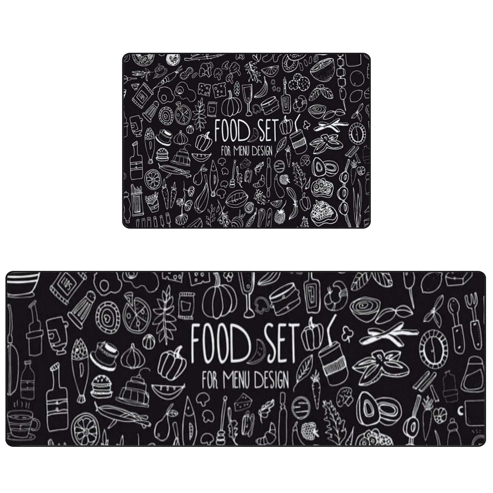 Premium Anti-Fatigue Kitchen Mat Set of 2 - Black Cushioned Non-Slip Waterproof Floor Mats for Home, Office & Laundry Room (17.7