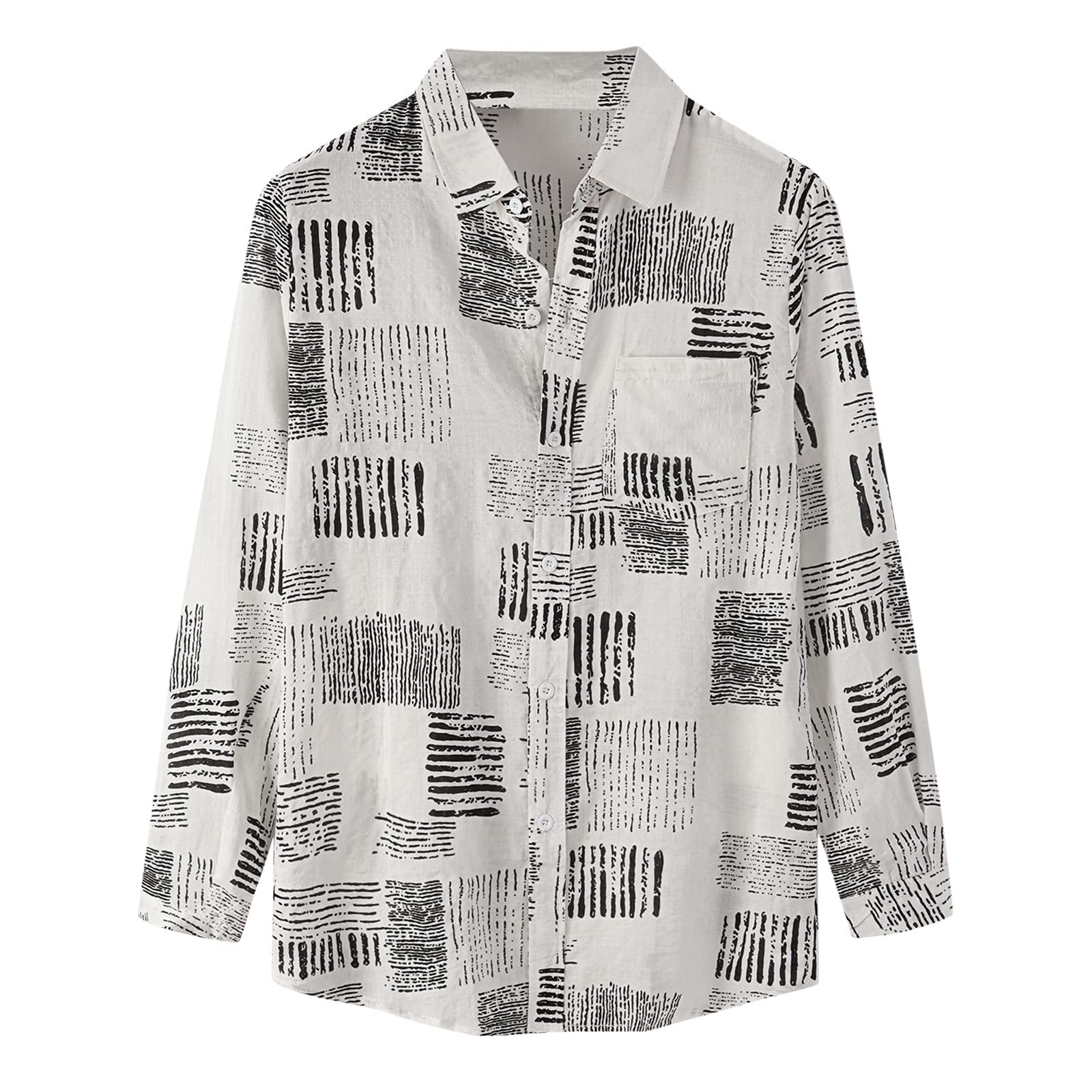 Men's Casual Long Sleeve Button Down Shirt with Turn-Down Collar - Comfortable Print Tops for Business Casual, Office Wear & Everyday Outfits