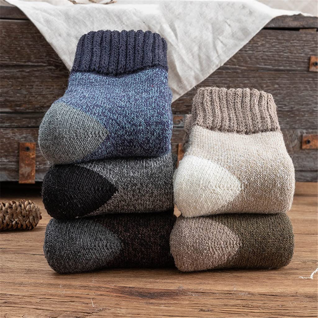 5 Pairs Men's Winter Thick Terry Warm Socks - Super Soft Retro Tube Snow Wool Socks for Men (Size 38-45, 5 Colors) - Perfect for Cold Weather, Outdoor Activities & Daily Comfort