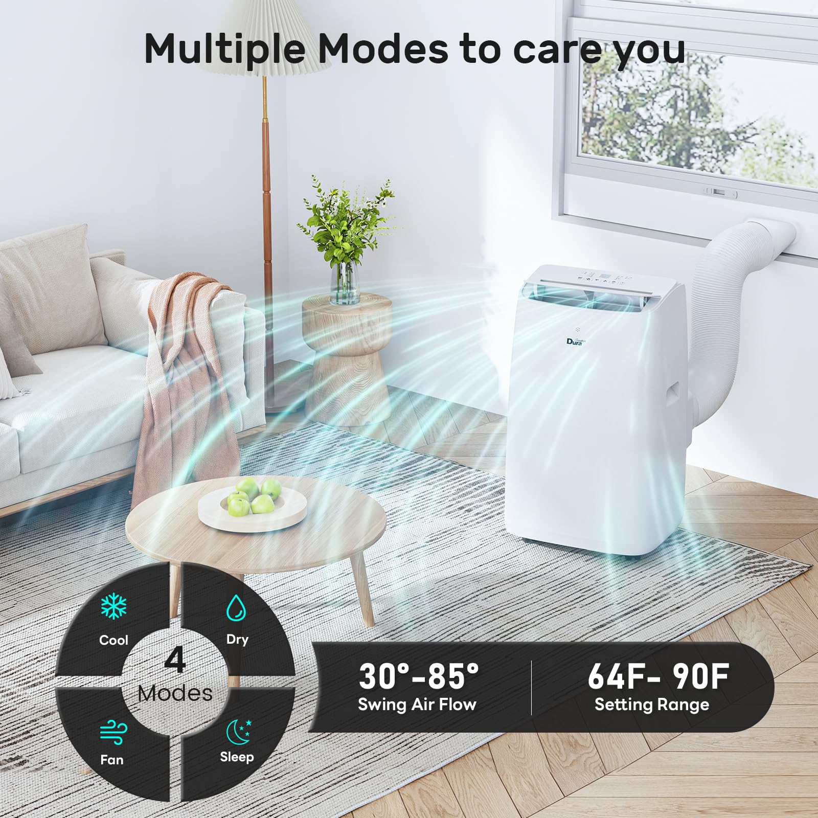 DuraComfort Portable Air Conditioner 12000 BTU (ASHRAE) / 8000 BTU (SACC) - Compact WiFi-Enabled AC Unit with Remote for Rooms Up to 350 Sq.Ft - Perfect for Bedroom, Office & Small Apartment Cooling