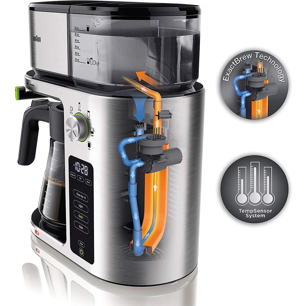 Braun MultiServe Coffee Maker with 7 Programmable Brew Sizes & 3 Strength Options - Iced Coffee & Hot Water Dispenser for Tea - 10-Cup Glass Carafe (KF9150WH, White) - Perfect for Home, Office & Entertaining Guests