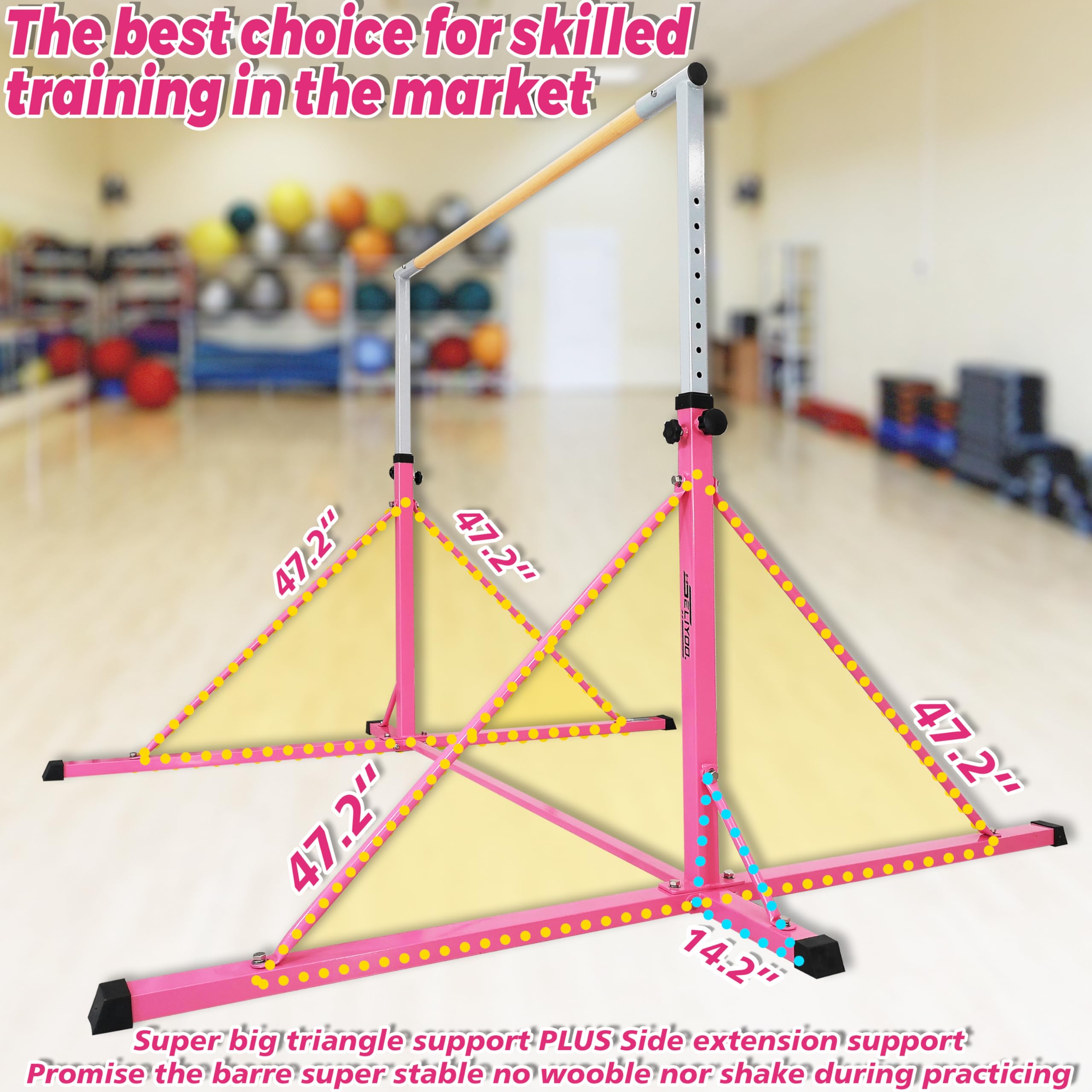 Adjustable Gymnastics Bar for Kids Ages 3-20 | 6FT Width & 7.2FT Base | Height 49.2
