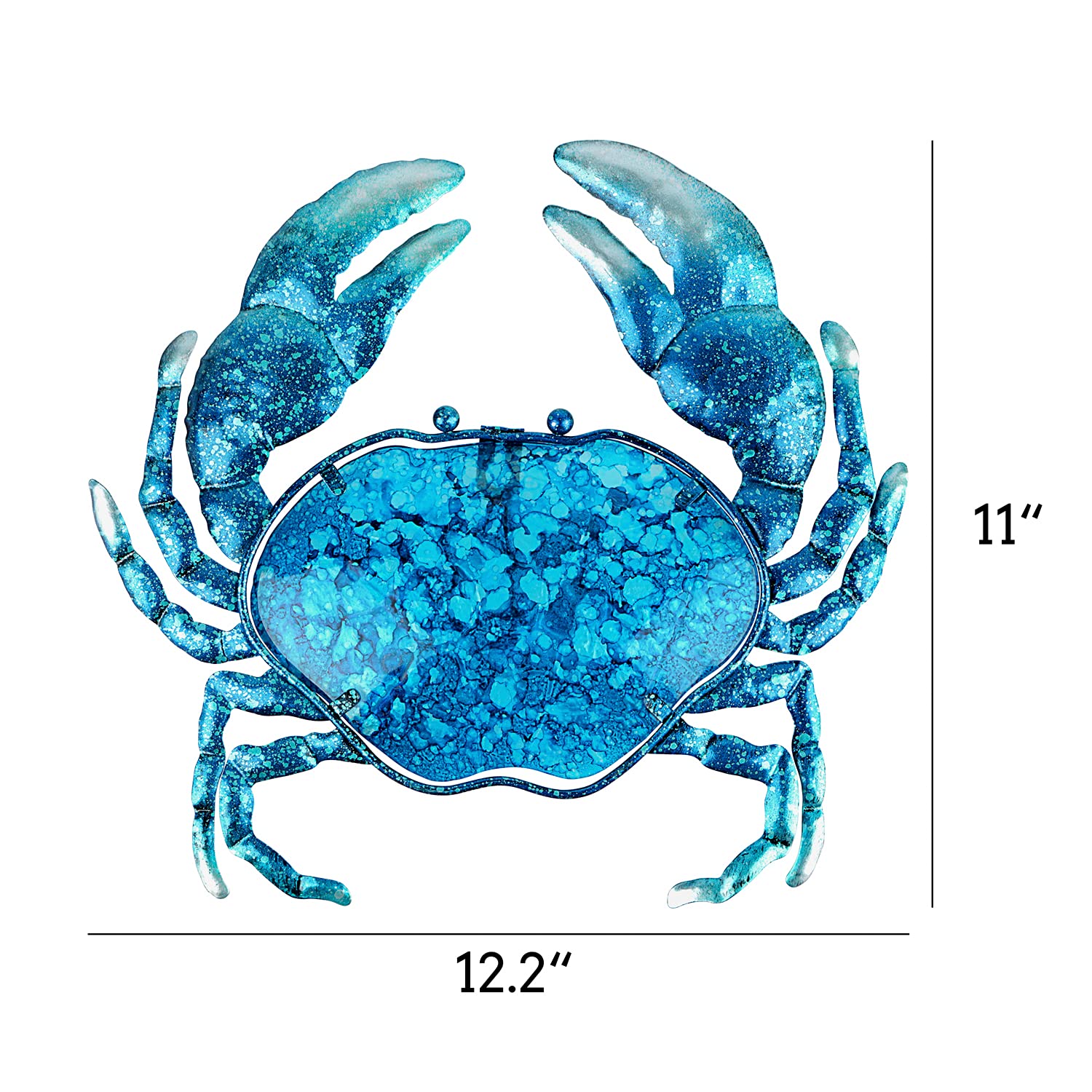 John's Studio Blue Ocean Theme Crab Wall Decor - Metal Hanging Art Glass for Bathroom, Pool, Patio & Home | Coastal Beach Decorations for Outdoor & Indoor Use