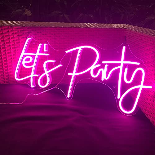 Let's Party Neon Sign - 26x10 Inch Pink Wall Decor for Birthday, Wedding, Engagement, Bachelor & Bachelorette Parties, Bars & Nightclubs | Perfect for Home, Office & Event Lighting