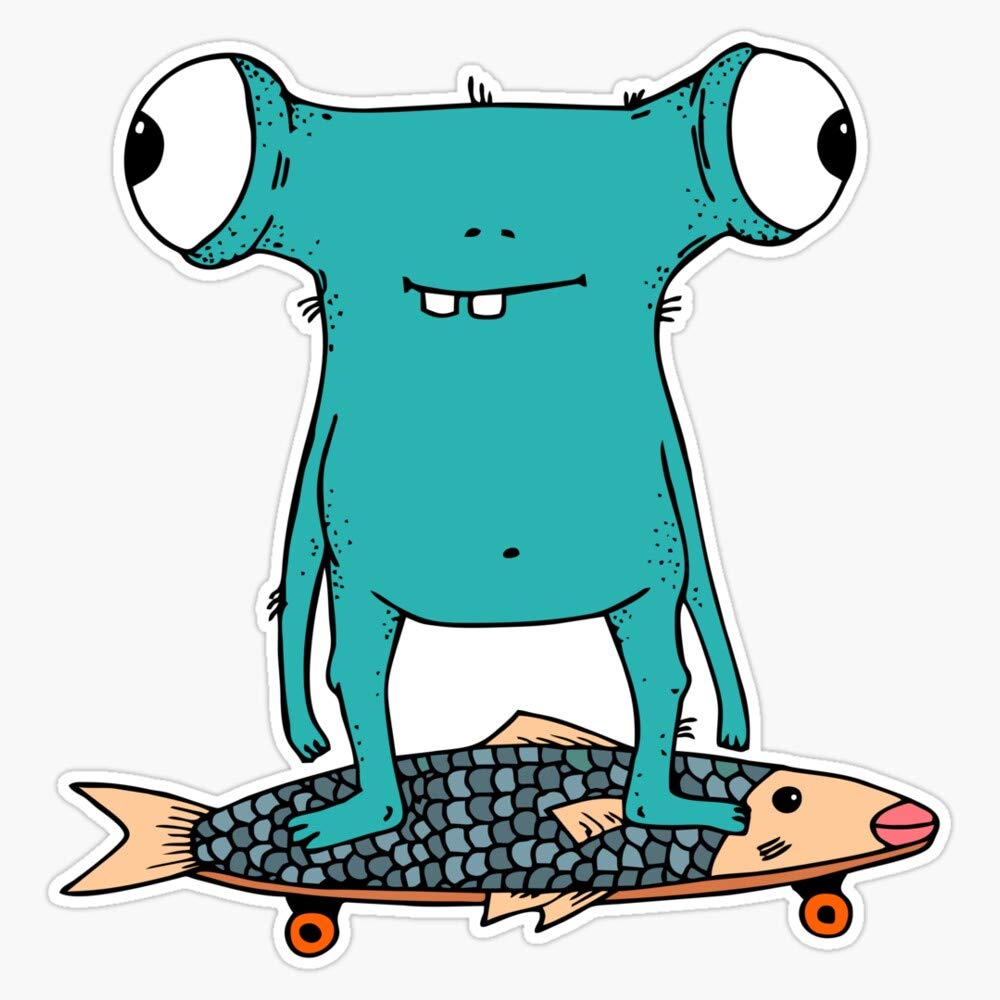 Funny Cartoon Monster Longboarding Vinyl Sticker Decal - Waterproof 6 mil Thick - 5 Inch Skateboard Stickers for Helmets, Laptops, Bikes & DIY Projects