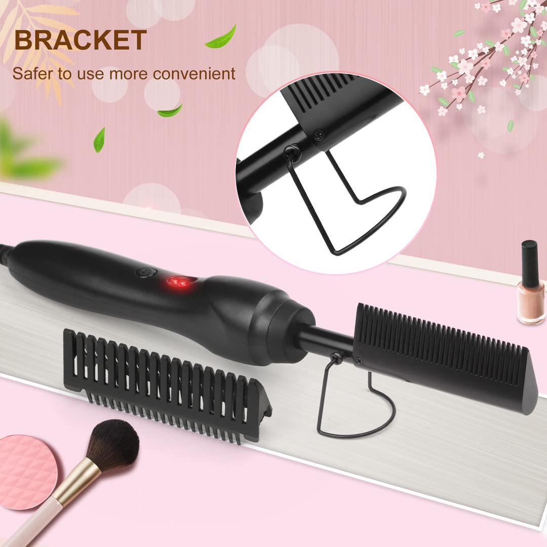 Portable Ceramic Hot Comb - Electric Heated Straightening & Curling Brush with Anti-Scald Design | Travel-Friendly Hair Styling Tool for Women & Men | Perfect for Home, Salon, and On-the-Go Use