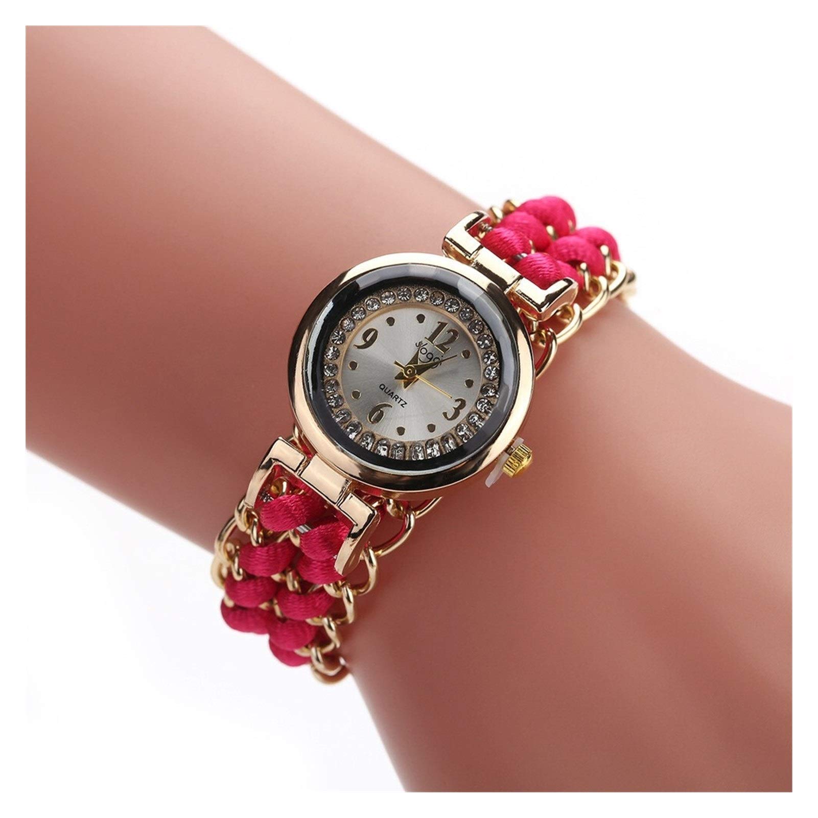 XJS Fashion Women's Knit Rope Chain Analog Quartz Watch - Luxury Bracelet Wristwatch for Women (Hot Pink) | Perfect for Casual Wear, Office & Special Occasions