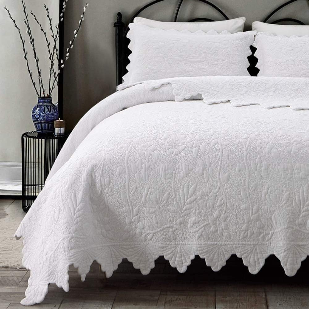 Brandream White Quilts Set Queen Size - 100% Cotton Farmhouse Style Bedspreads & Quilted Comforters for Cozy Bedroom Decor - Perfect for Guest Rooms, Master Bedrooms and Farmhouse Themed Homes