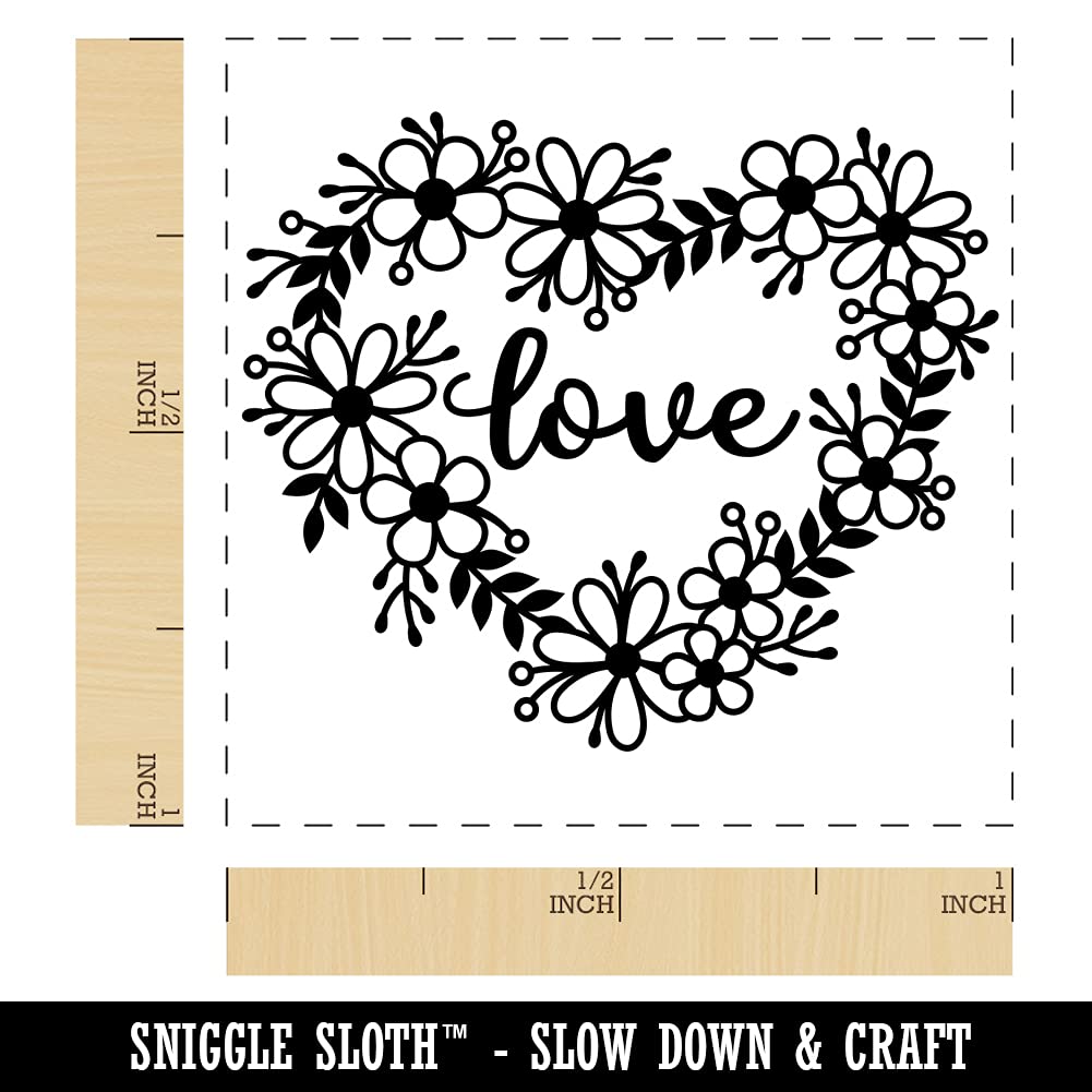 1 Inch Small Love Script in Flower Heart Wreath Self-Inking Rubber Stamp with Blue Ink - Perfect for DIY Scrapbooking, Card Making & Wedding Invitations