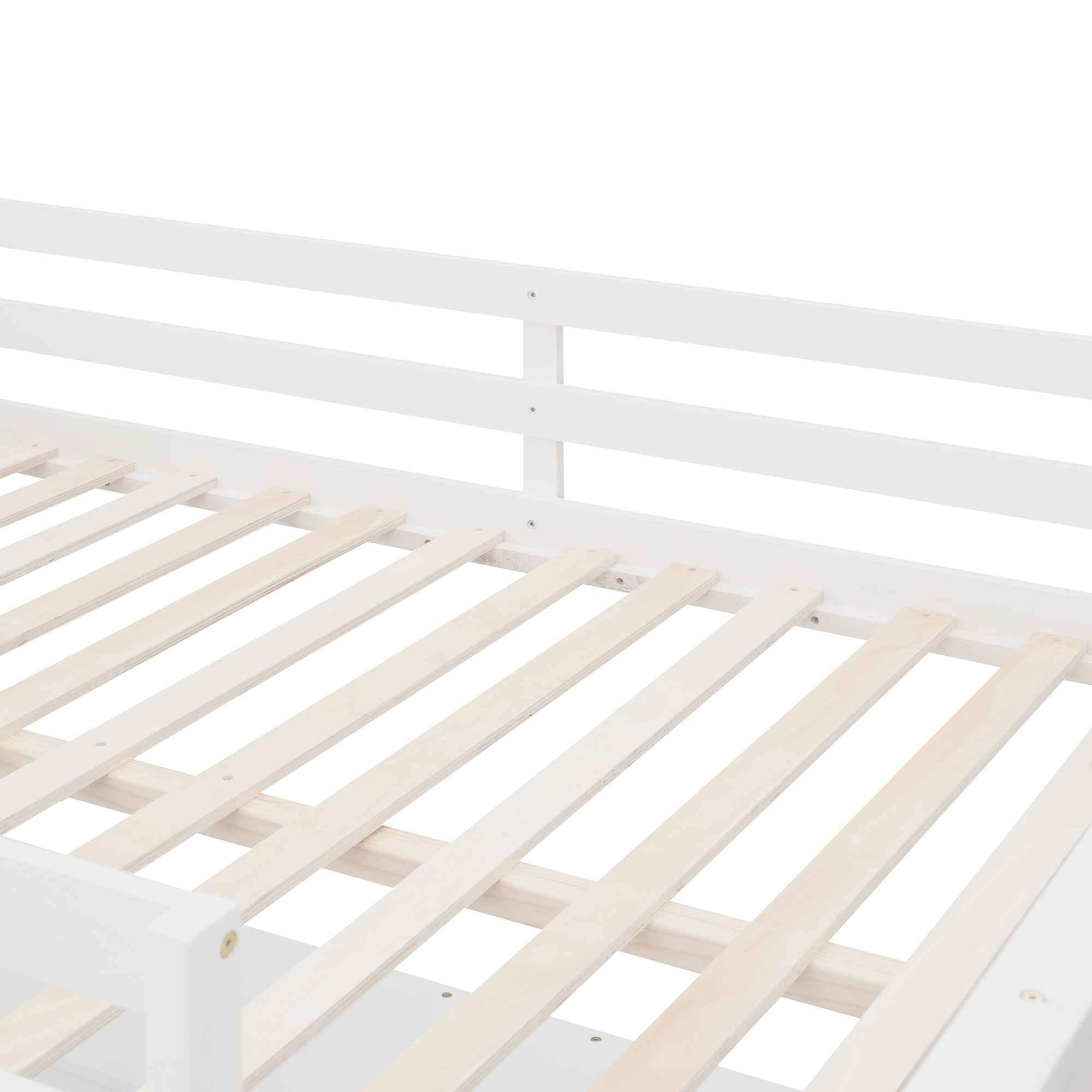 **Full Size Loft Bed with 3 Storage Shelves & Long Desk - Solid Pinewood Bed Frame with Ladder & Safety Guardrails - Space-Saving Kids & Adult Bedroom Furniture - No Box Spring Needed - White - Perfect for Small Rooms, Dorms & Apartments**