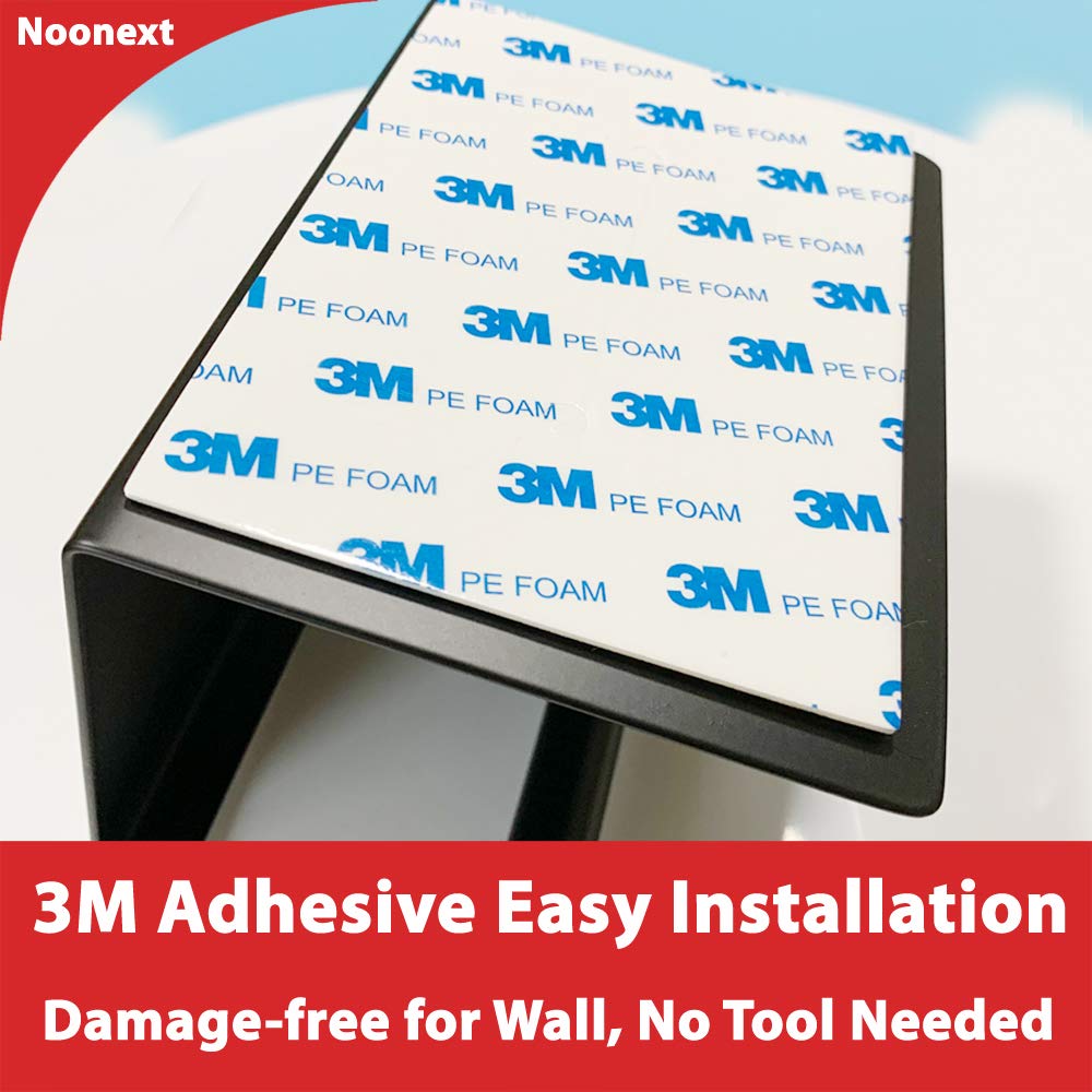 Stainless Steel Toilet Paper Holder with Shelf - No Drill Adhesive Mount - Black Matte SUS304 Bathroom Tissue Dispenser for Mega Rolls | Perfect for Small Bathrooms, RVs & Apartments