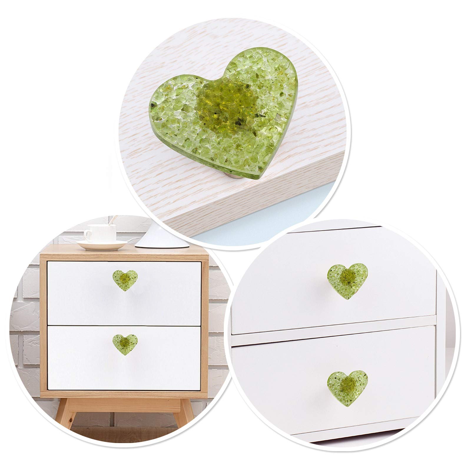Heart Shape Resin Crystal Drawer Knobs - Pack of 2 for Cupboard Dresser Decoration