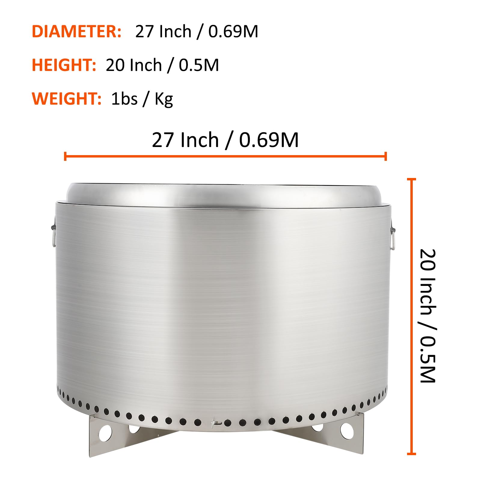 GARVEE 27 Inch Smokeless Fire Pit with Air Switch - Portable Stainless Steel Outdoor Fire Pit with Handle, Fixed Stand & Stove Hook, Ash Pan - Perfect for Camping, Backyard, Patio, and Outdoor Gatherings