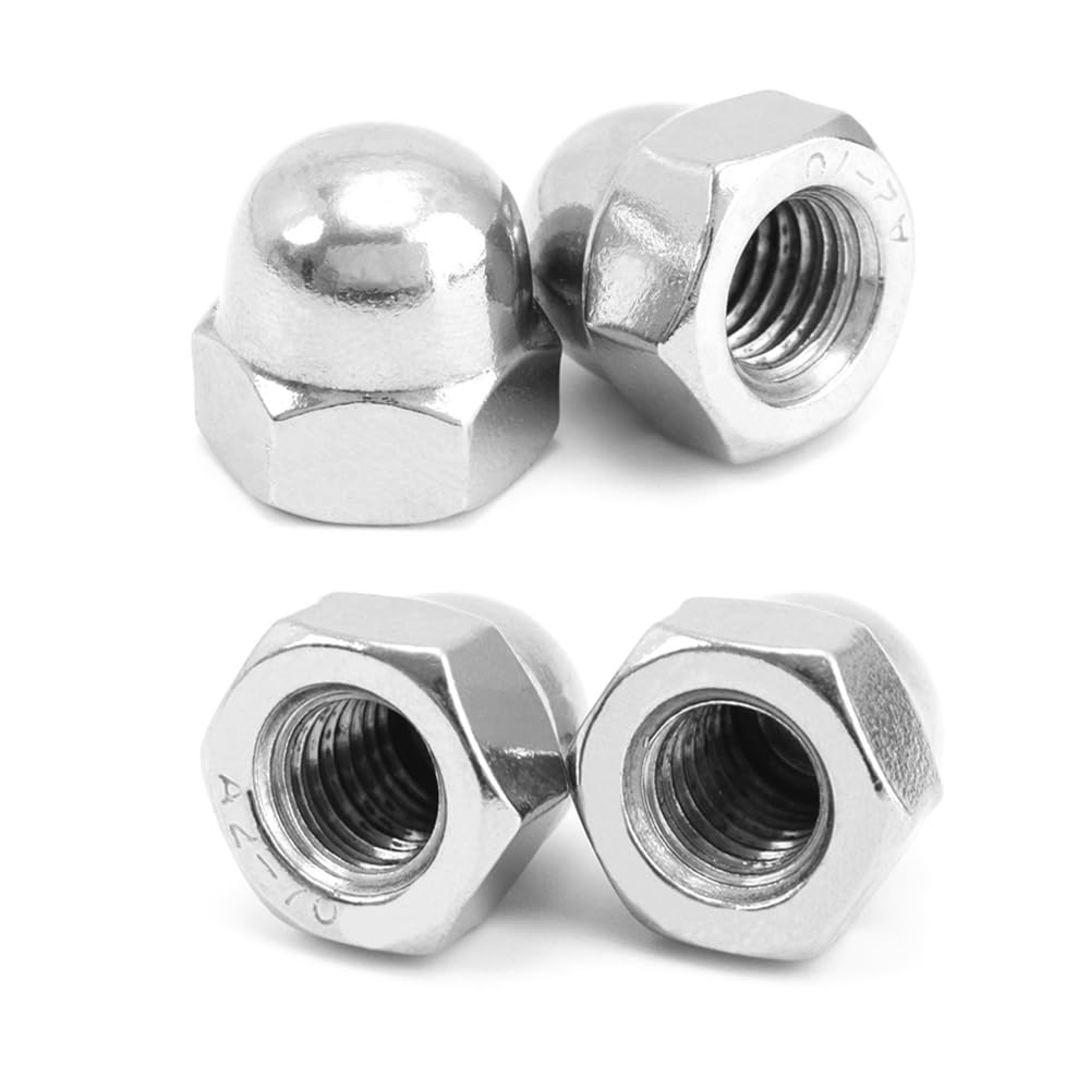 M6 Acorn Cap Nuts (50 Pack) - M6x1.0mm Dome Head Hex Nuts, 18-8 Stainless Steel with Bright Finish - Full Thread Coverage for Secure Fastening - Ideal for Automotive, Marine, and DIY Projects