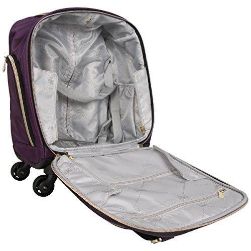 Aimee Kestenberg Women's Polyester Twill Double Pocket Quilted Python Print 4-Wheel Underseat Carry-On Luggage in Plum - Perfect for Air Travel, Business Trips & Weekend Getaways