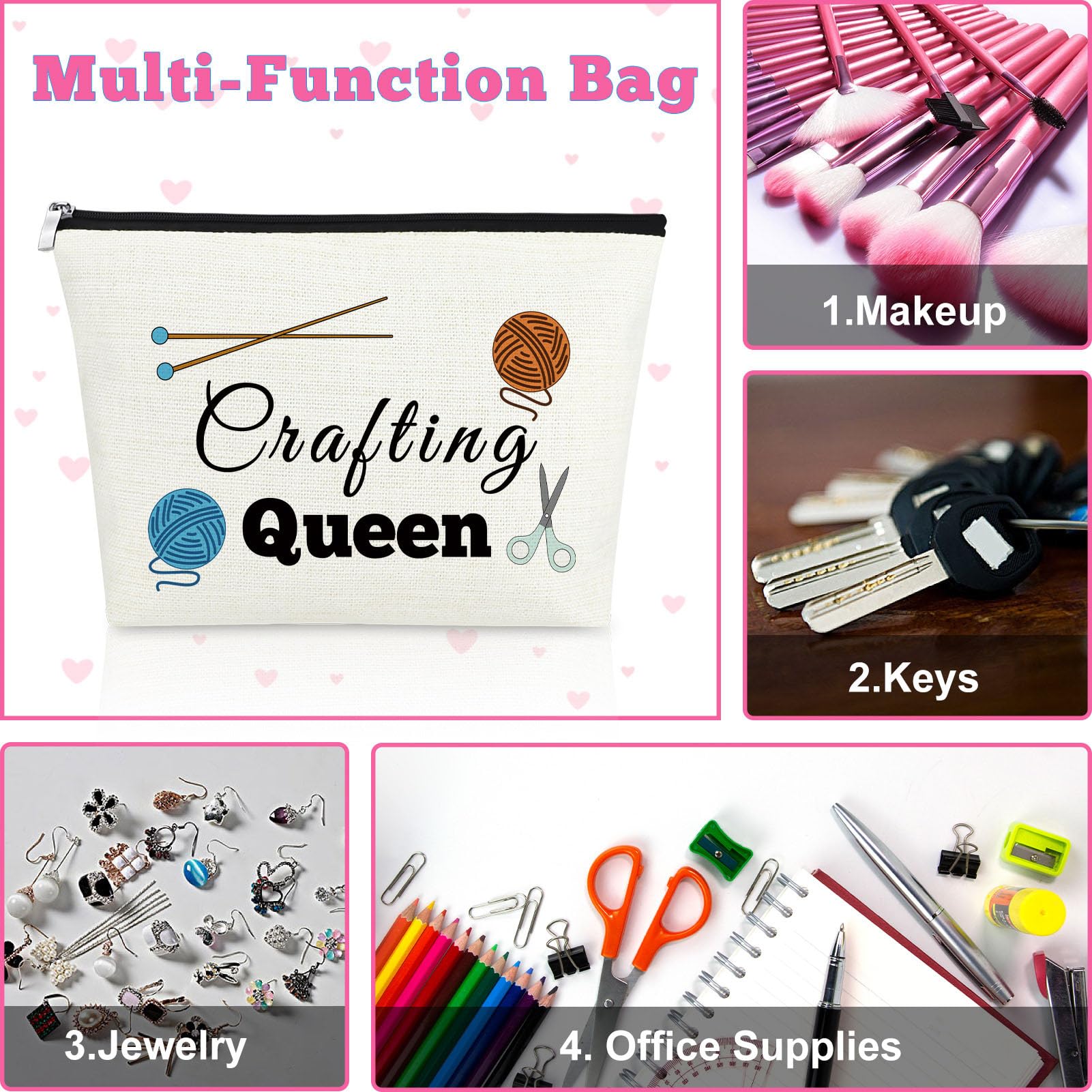 Premium Makeup Bag for Women - Crafting Gifts for Craft Lovers, Sewing Enthusiasts & DIY Queens | Zippered Cosmetic Pouch | Perfect Birthday, Christmas Gift for Her, Friends & Girls | Great for Travel, Daily Use & Organizing Beauty Essentials