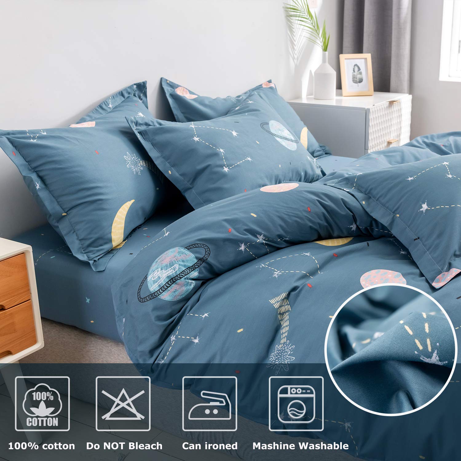 FADFAY 100% Cotton Twin XL Duvet Cover Set - Outer Space Galaxy Print with Zipper Closure | Blue Constellation Bedding for College Dorm Rooms | Soft & Breathable Cotton Comforter Cover (No Filling) | Perfect for Teen Bedrooms, Astronomy Lovers & Space-Themed Decor
