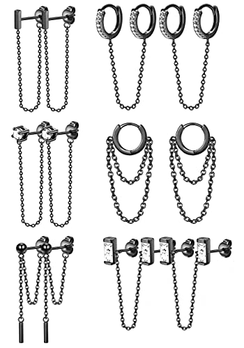 Drperfect 6 Pairs Women's CZ Dangle Earrings Set - Gold Chain, Ball Stud & Huggie Hoop Earrings for Cartilage, Helix & Lobe Piercing | Perfect for Parties, Dating & Everyday Wear