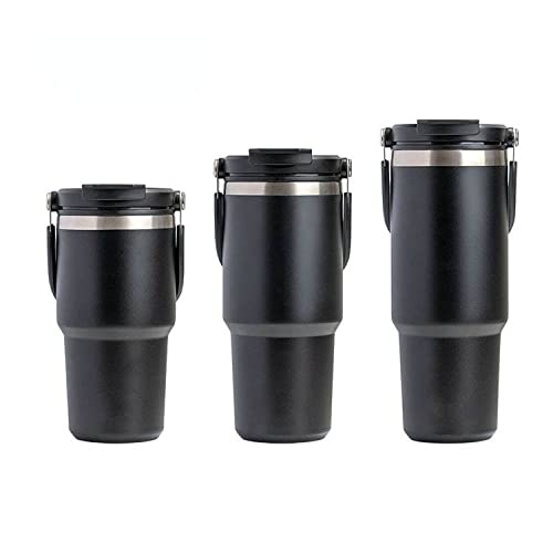 Premium 304 Stainless Steel Insulated Water Bottle with Straw - 20oz Leakproof Travel Mug for Coffee, Tea & Cold Drinks - Perfect for Gym, Hiking, Office & Car Use (Black)