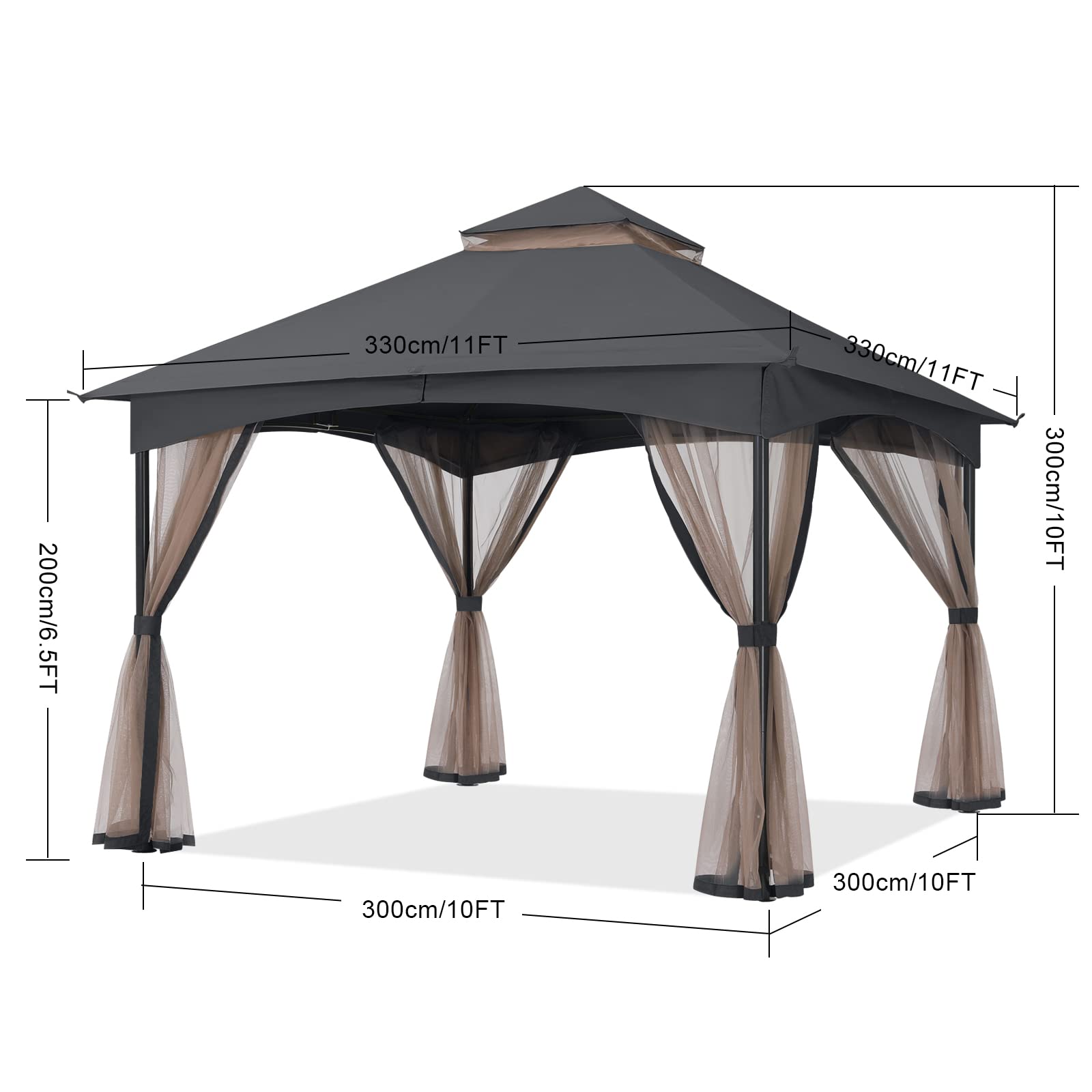MASTERCANOPY Tool-Free 11x11ft Patio Gazebo with Netting Walls - Easy Screw-Free Installation for Outdoor Garden, Backyard, and Camping (Gray)