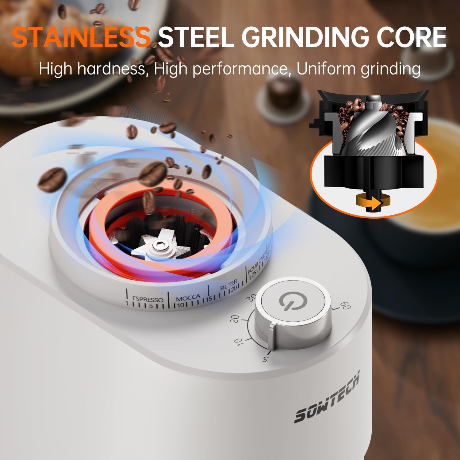 Premium Conical Burr Coffee Grinder - 38 Precise Grind Settings & Digital Timer for Espresso, Drip, Pour Over, Cold Brew & French Press - Perfect for Home Baristas & Coffee Enthusiasts (Beige) | Ideal for Morning Brews, Office Use & Gourmet Coffee Preparation