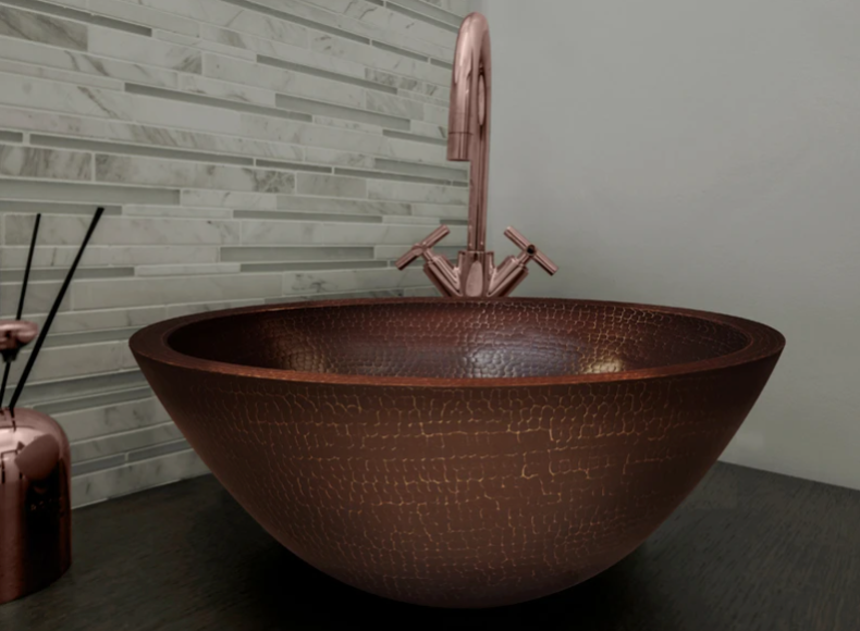 Handcrafted Round Double Bowl Hammered Copper Vessel Sink - Farmhouse & Rustic Bathroom Vanity Upgrade