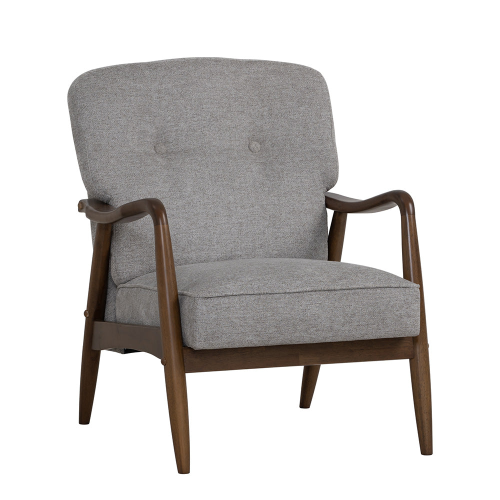 FIGARO Mid-Century Modern Lounge Chair - Walnut Wood Frame & Grey Upholstery - Stylish Accent Chair for Living Room, Office, or Reading Nook